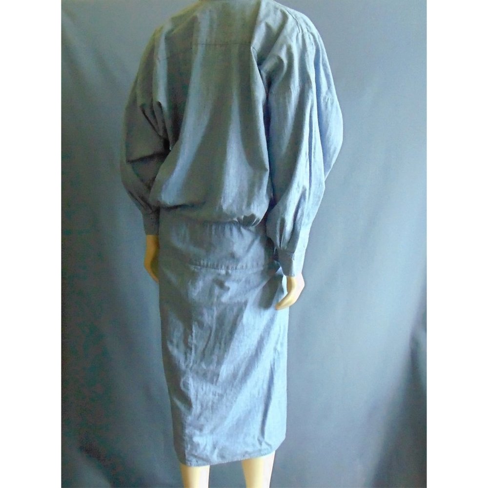 Norma Kamali 80s Vintage Blue Chambray Dress M - Picture 6 of 8